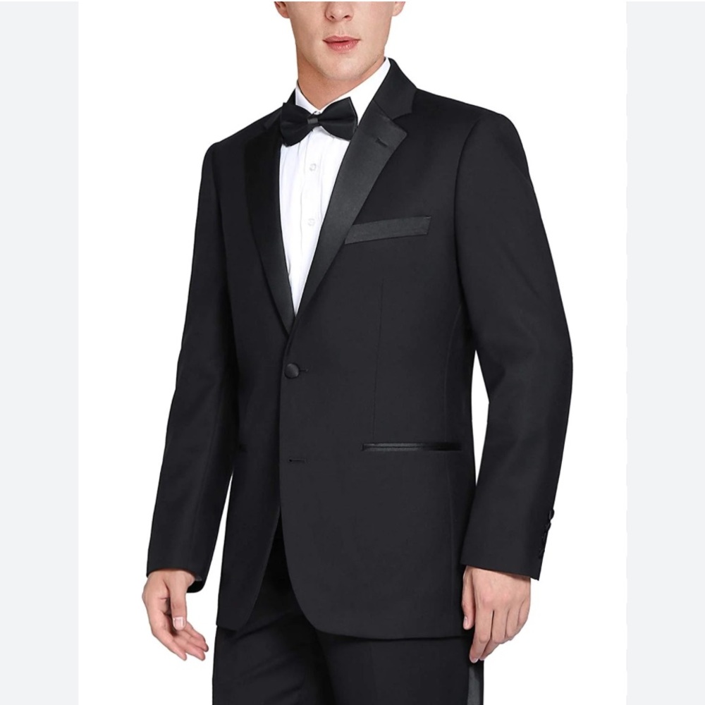 VERNO FASHION Black Tuxedo Satin Lapel Jacket 42 36 NWOT